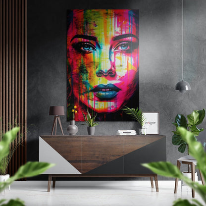 Rainbow Drip Blue Eyes Woman Brushed Aluminum Dibond Wall Art