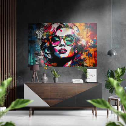 Round Green Shades Graffiti Blonde Brushed Aluminum Dibond Wall Art