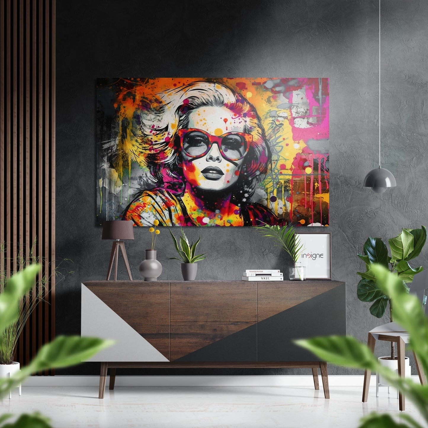 Magenta Graffiti Red Frame Shades Brushed Aluminum Dibond Wall Art