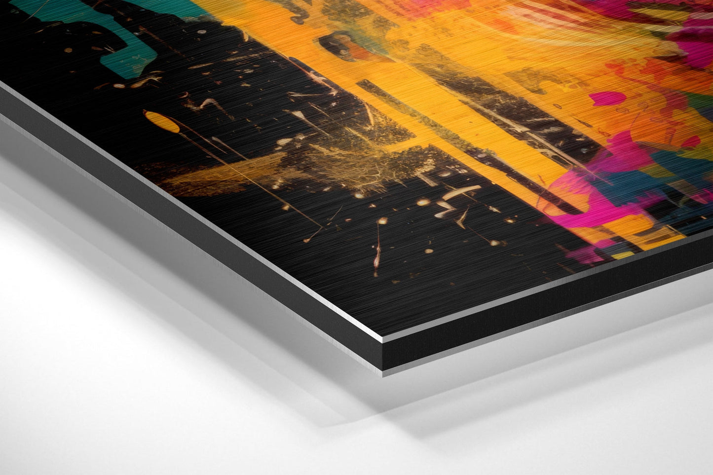 Amber Lens Shades Teal Splatter Brushed Aluminum Dibond Wall Art
