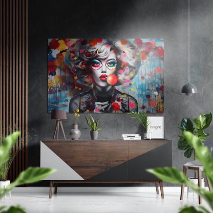 Bubblegum Floral Pop Woman Brushed Aluminum Dibond Wall Art