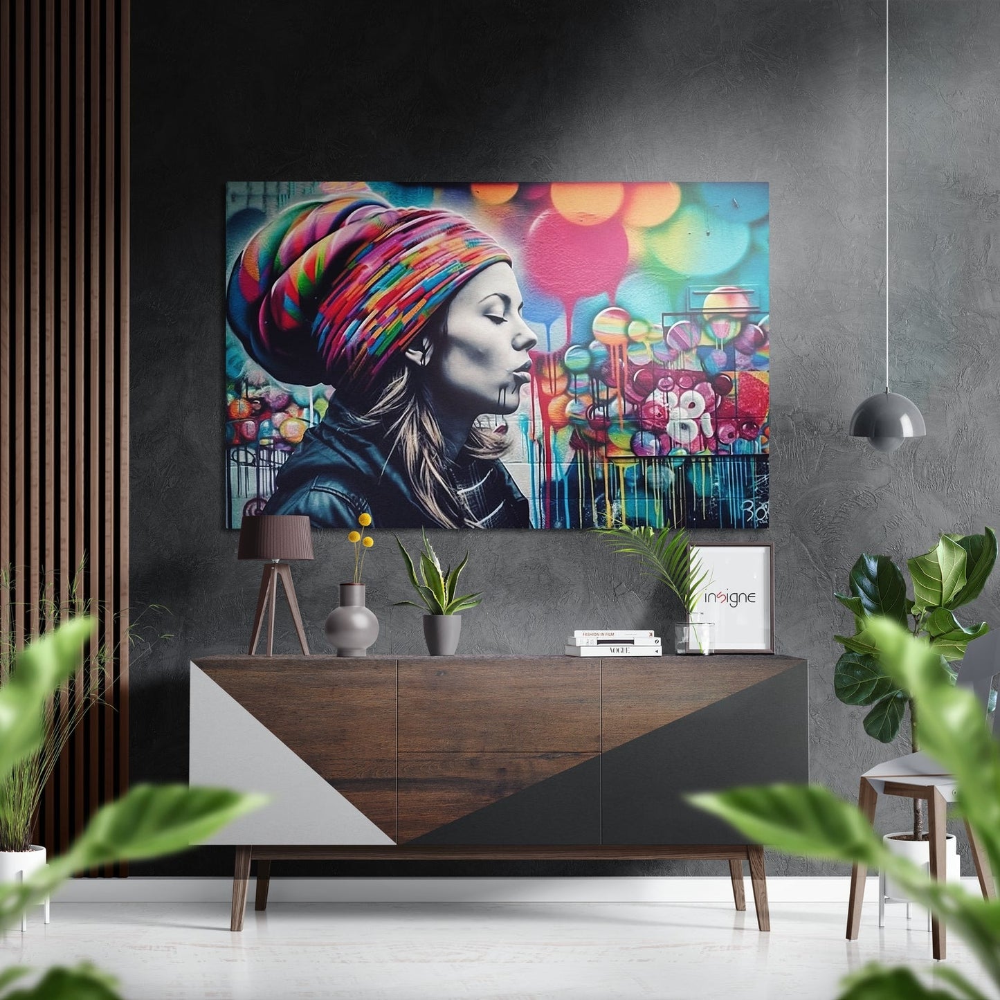 Rainbow Beanie Graffiti Woman Brushed Aluminum Dibond Wall Art