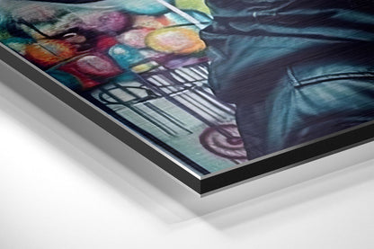 Rainbow Beanie Graffiti Woman Brushed Aluminum Dibond Wall Art