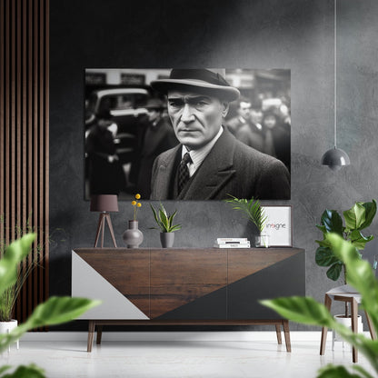 Ataturk Fedora Hat Black and White Brushed Aluminum Dibond Wall Art