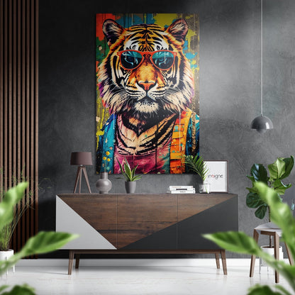 Graffiti Jacket Tiger Teal Sunglasses Brushed Aluminum Dibond Wall Art
