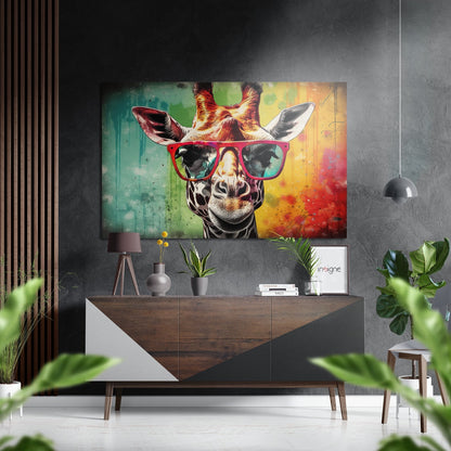 Rainbow Grunge Giraffe Red Shades Brushed Aluminum Dibond Wall Art