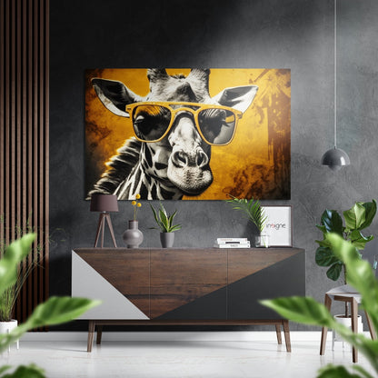 Mustard Giraffe Yellow Shades Brushed Aluminum Dibond Wall Art