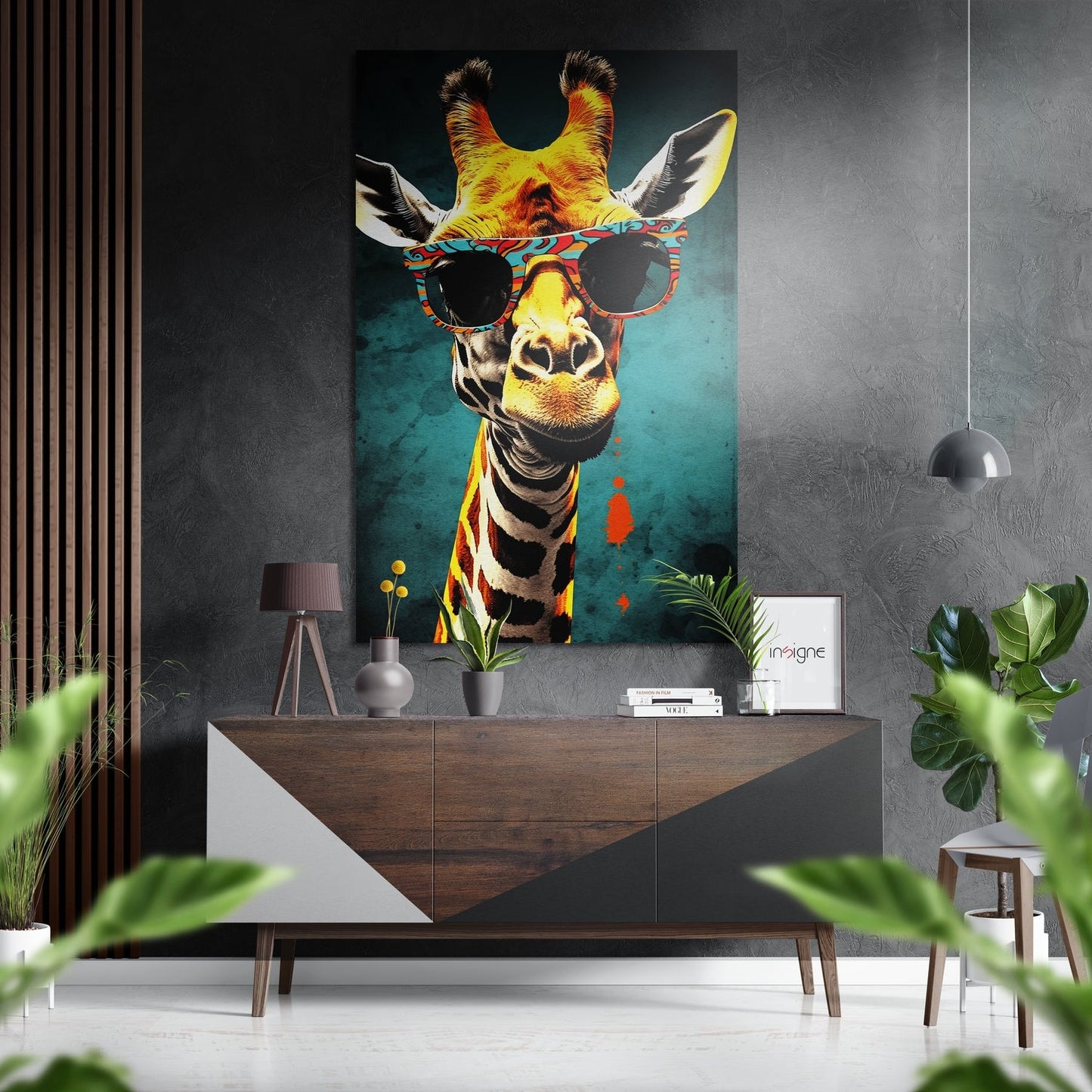 Paisley Shades Giraffe Teal Brushed Aluminum Dibond Wall Art