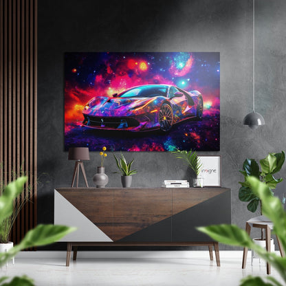 Neon Nebula Galaxy Sports Car Brushed Aluminum Dibond Wall Art