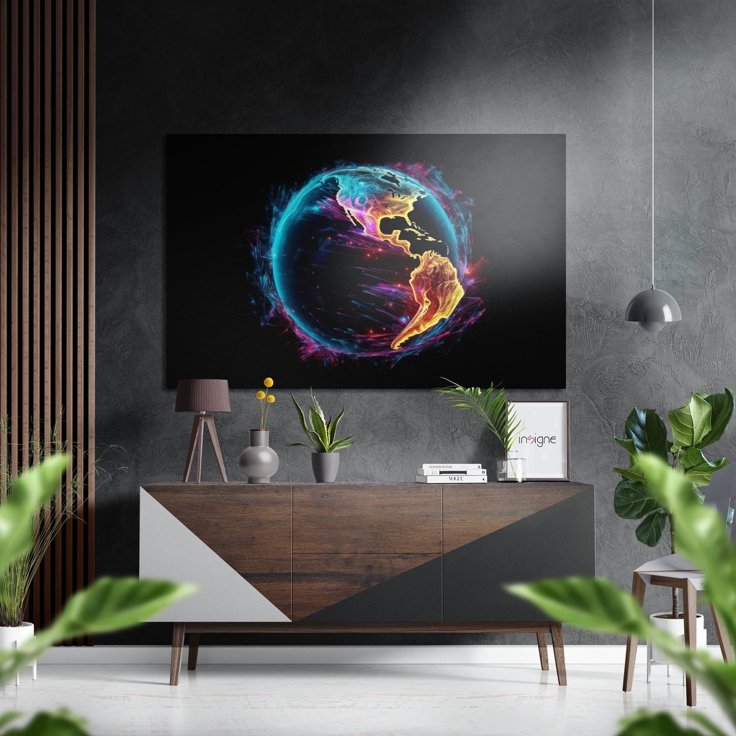 Neon Teal Americas Glowing Earth Brushed Aluminum Dibond Wall Art