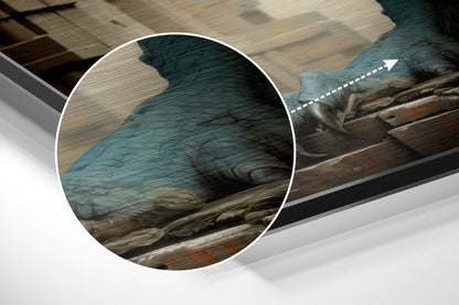 Turquoise Scaled Dragon In Ruins Brushed Aluminum Dibond Wall Art