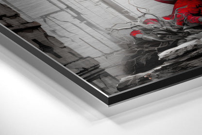 Crimson Grey Dragon On Stone Ruins Brushed Aluminum Dibond Wall Art