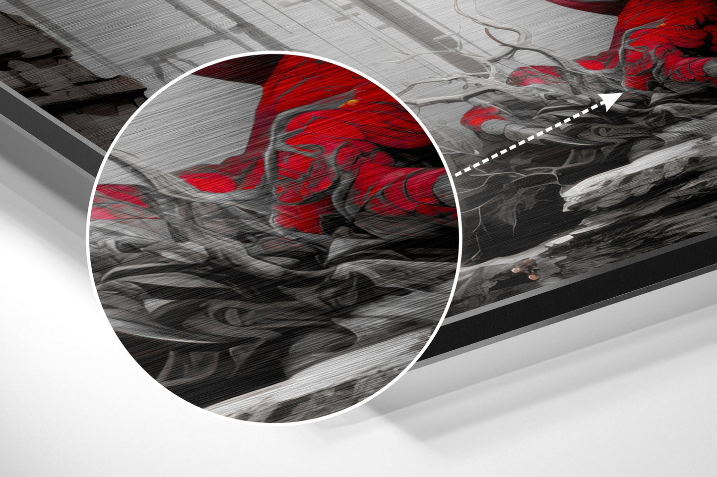 Crimson Grey Dragon On Stone Ruins Brushed Aluminum Dibond Wall Art