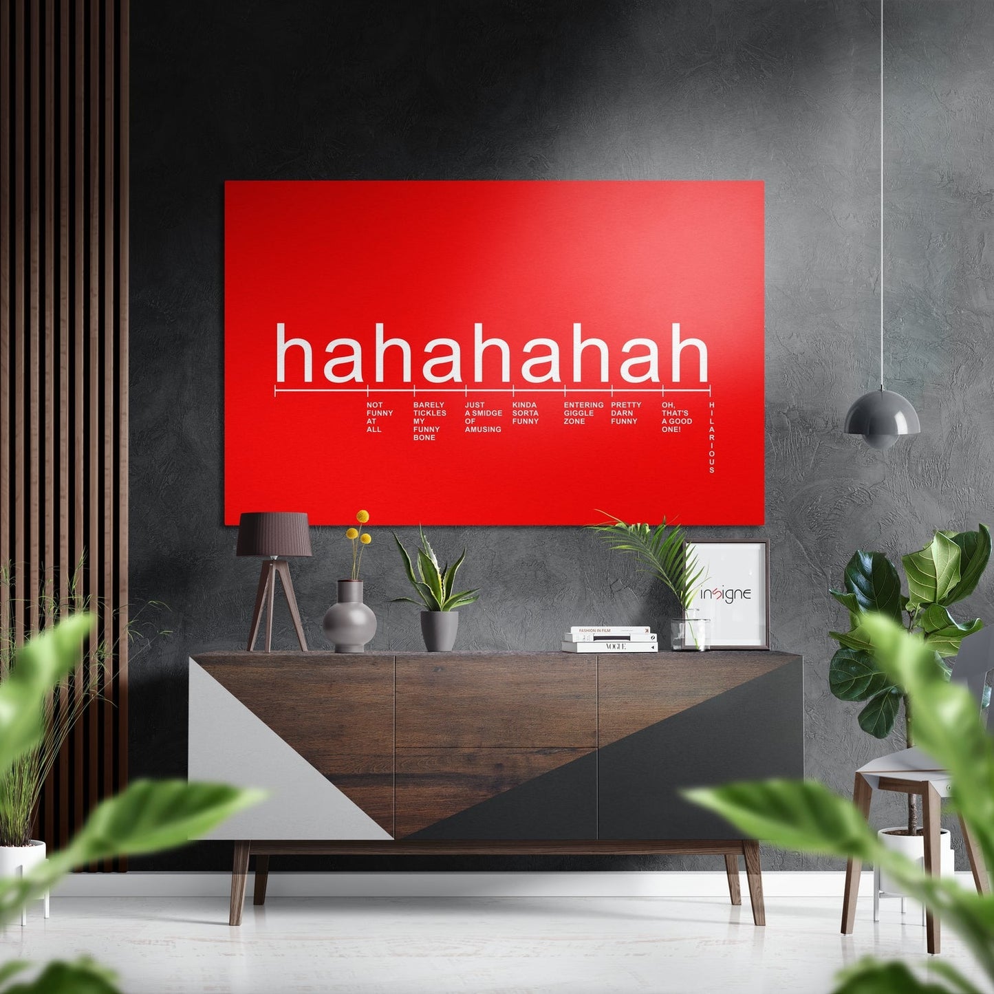 Red Laughter Scale Hahaha Typography Brushed Aluminum Dibond Wall Art