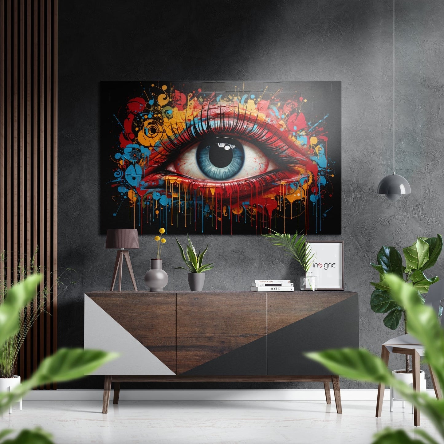 Splattered Paint Pop Art Eye Brushed Aluminum Dibond Wall Art