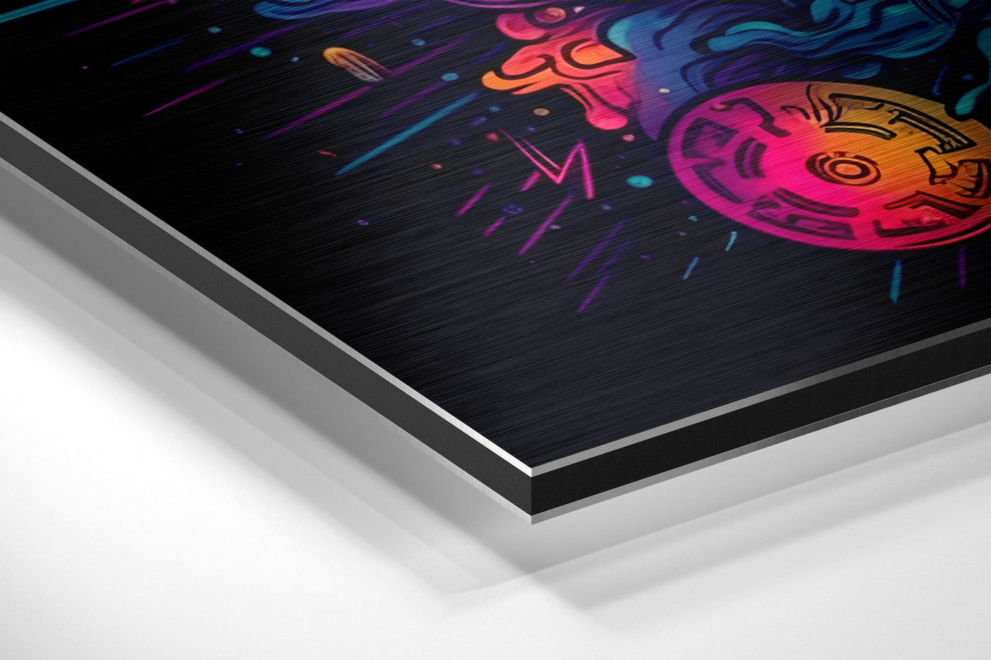 Neon Bitcoin Cosmic Burst Brushed Aluminum Dibond Wall Art