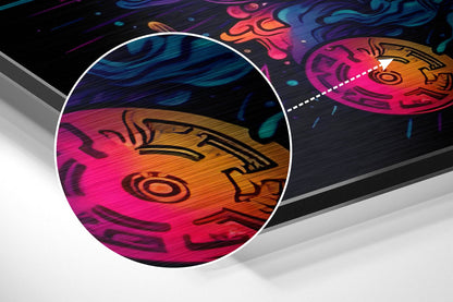 Neon Bitcoin Cosmic Burst Brushed Aluminum Dibond Wall Art