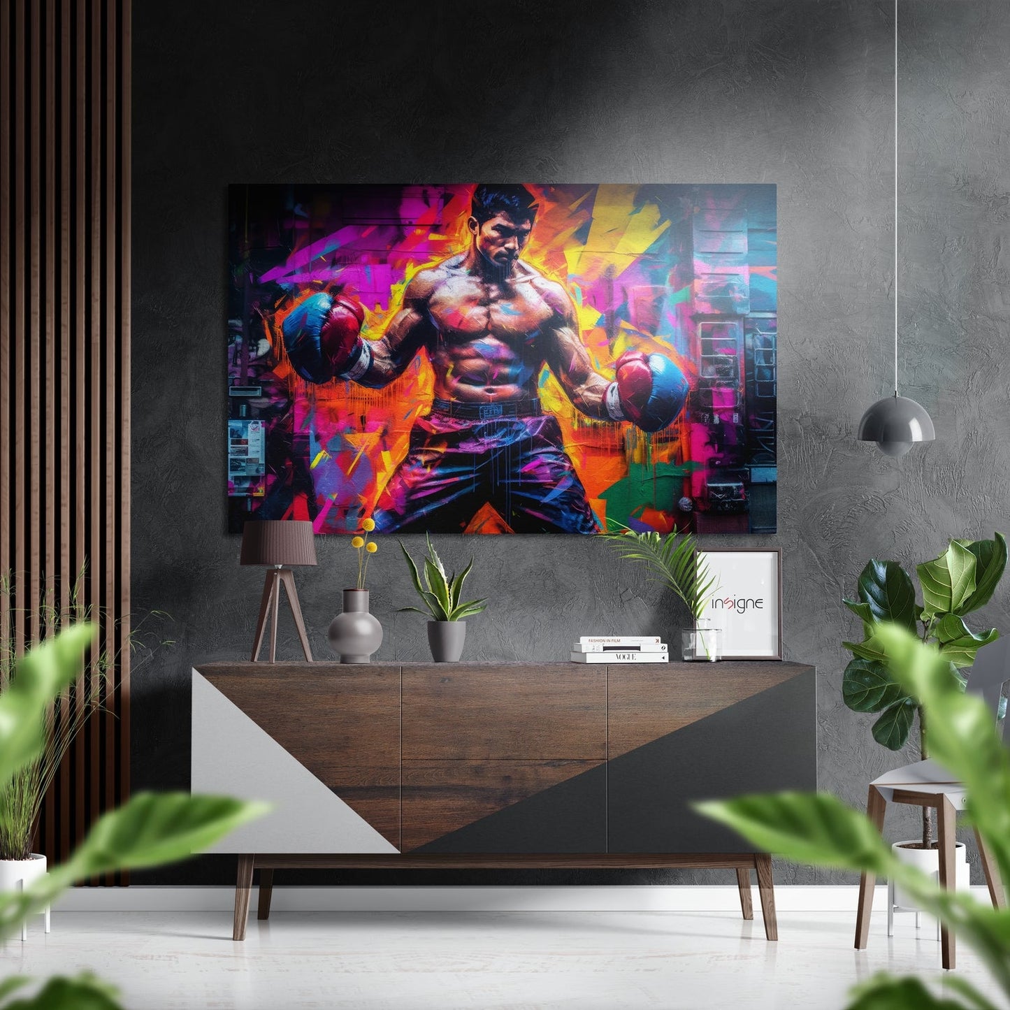 Neon Graffiti Wall Flexing Boxer Brushed Aluminum Dibond Wall Art
