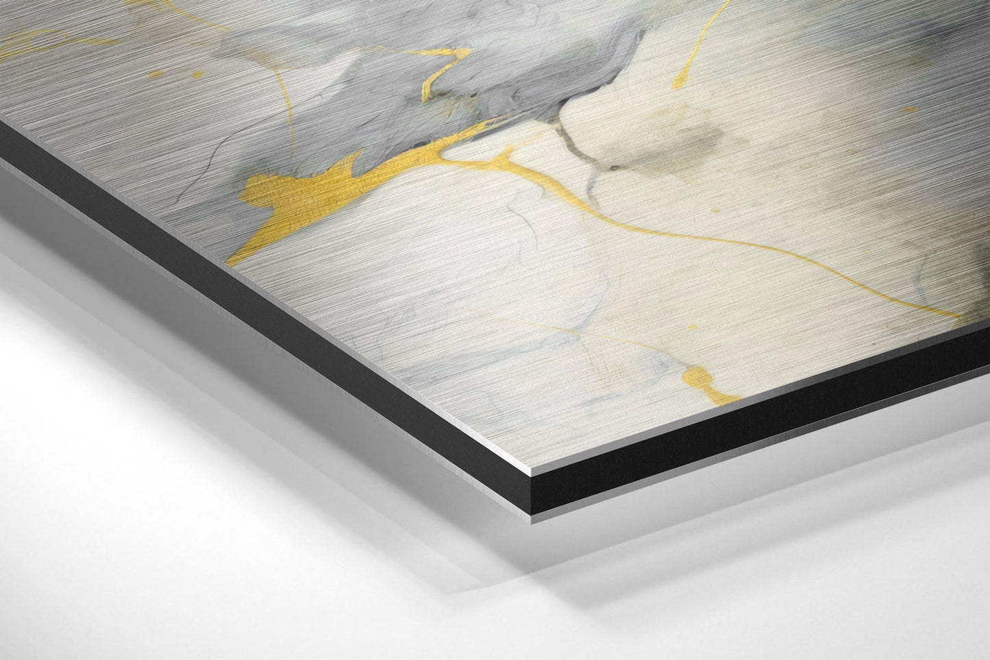Gray and Gold Marble Ink Flow Brushed Aluminum Dibond Wall Art