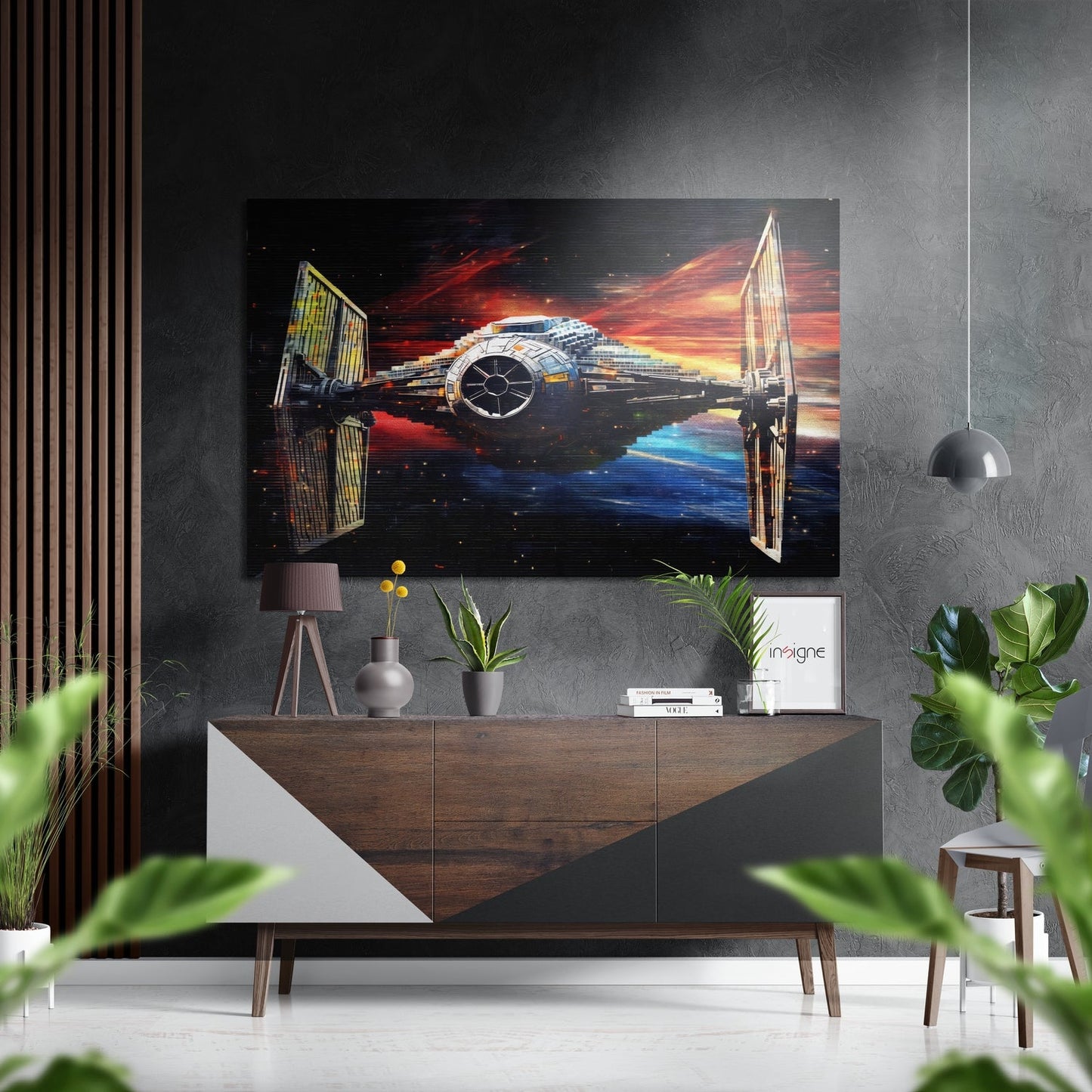 Fiery Nebula Cruiser Starfighter Brushed Aluminum Dibond Wall Art