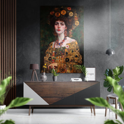 Klimt Floral Crown Woman Portrait Brushed Aluminum Dibond Wall Art