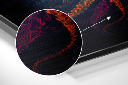 Single Neon Jellyfish on Black Brushed Aluminum Dibond Wall Art