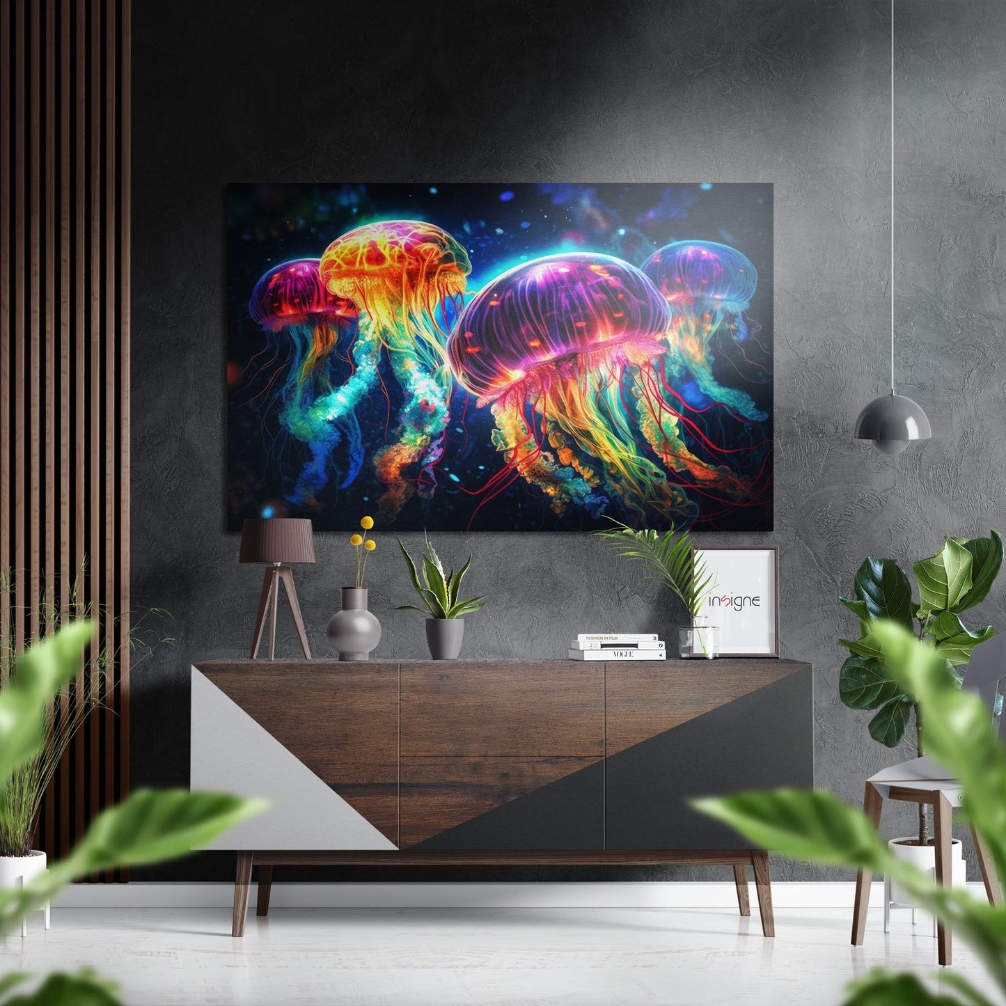 Glowing Jellyfish Swarm Deep Sea Brushed Aluminum Dibond Wall Art