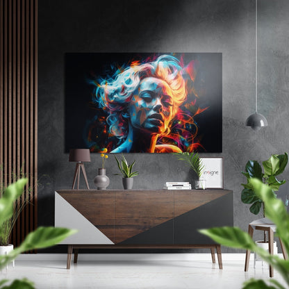 Blue Flame Smoke Wavy Hair Muse Brushed Aluminum Dibond Wall Art