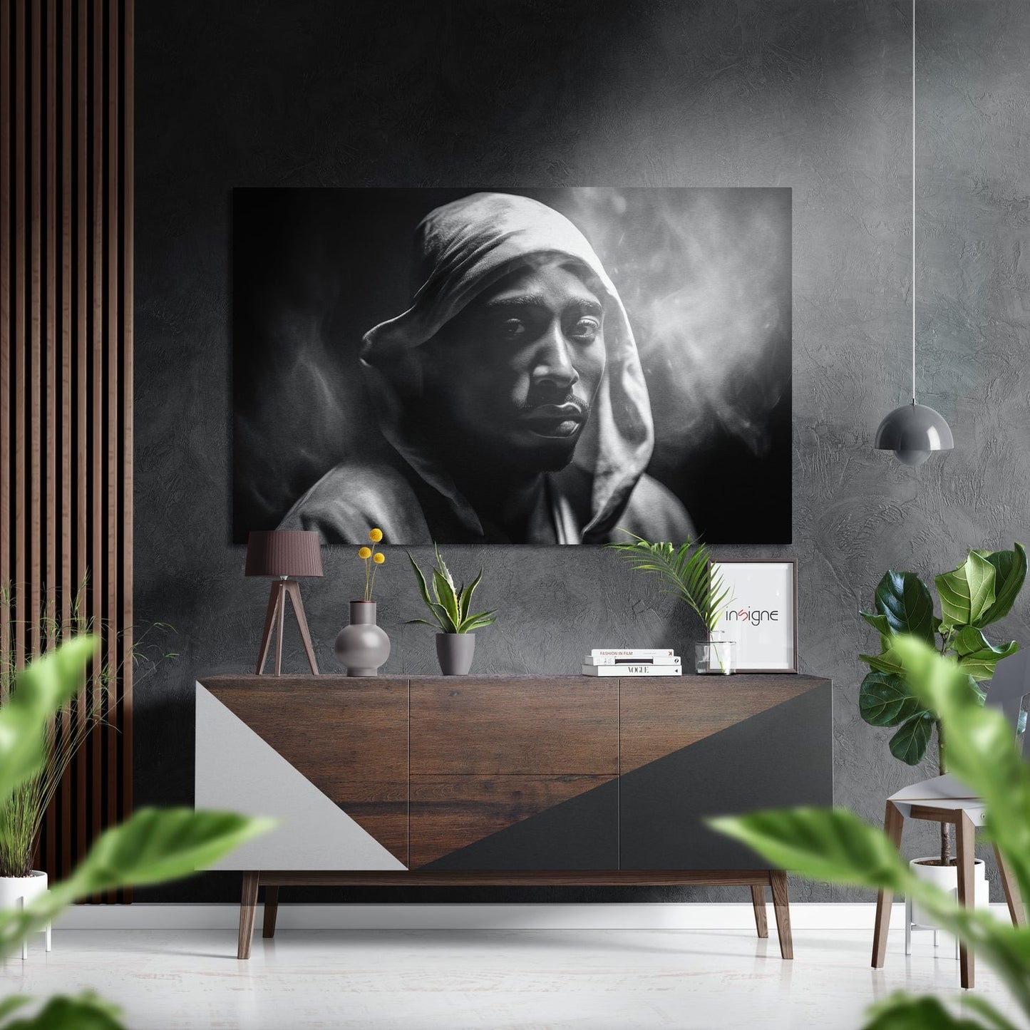 Black And White Hooded Rapper Smoke Brushed Aluminum Dibond Wall Art