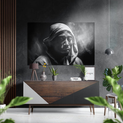 Black And White Hooded Rapper Smoke Brushed Aluminum Dibond Wall Art