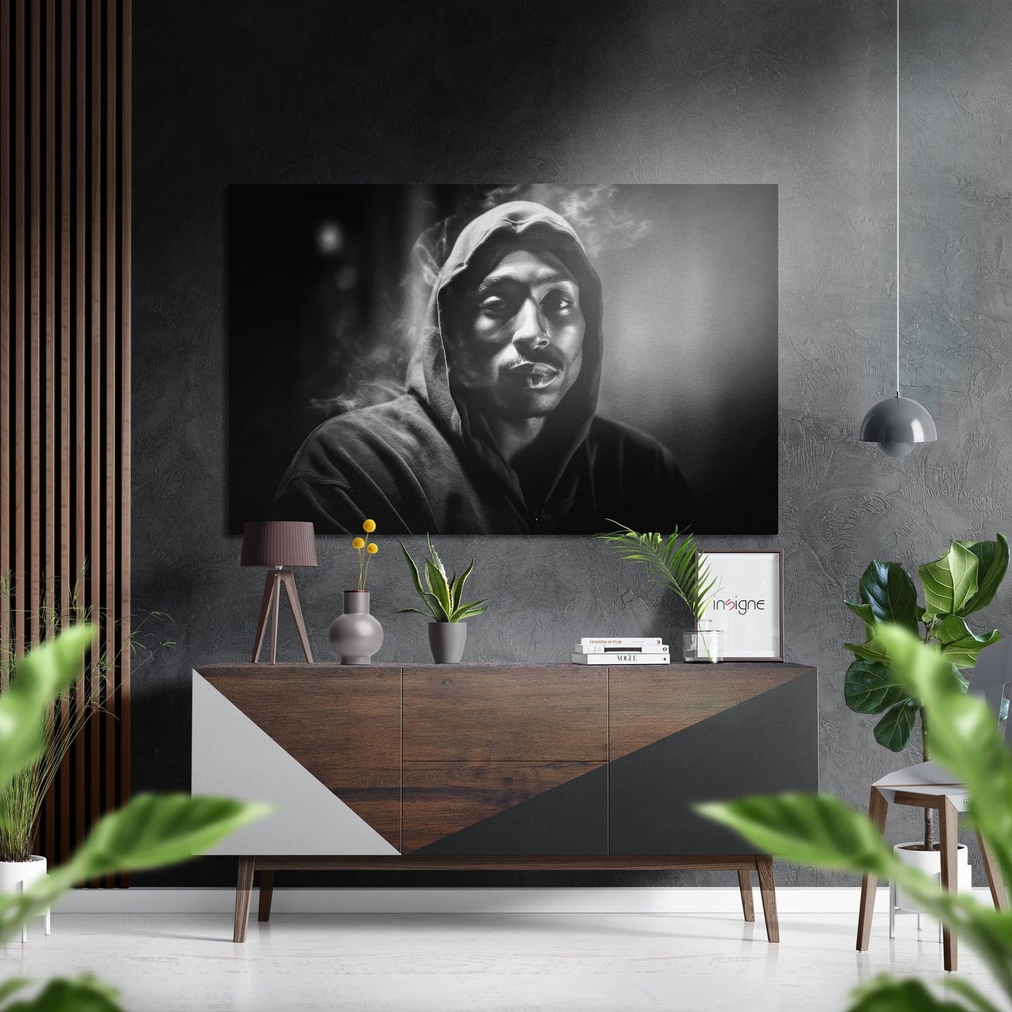 Grayscale Hooded Rapper In Mist Brushed Aluminum Dibond Wall Art