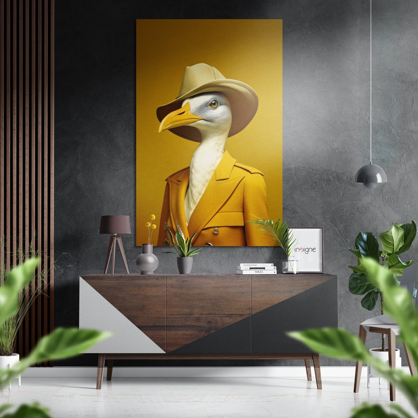 Mustard Yellow Trench Coat Goose Brushed Aluminum Dibond Wall Art