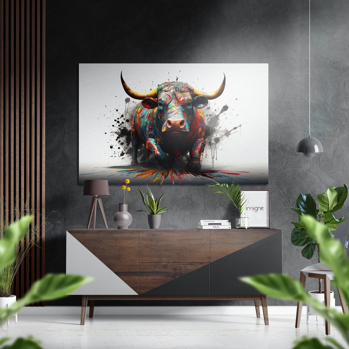 White Backdrop Ink Splatter Bull Brushed Aluminum Dibond Wall Art
