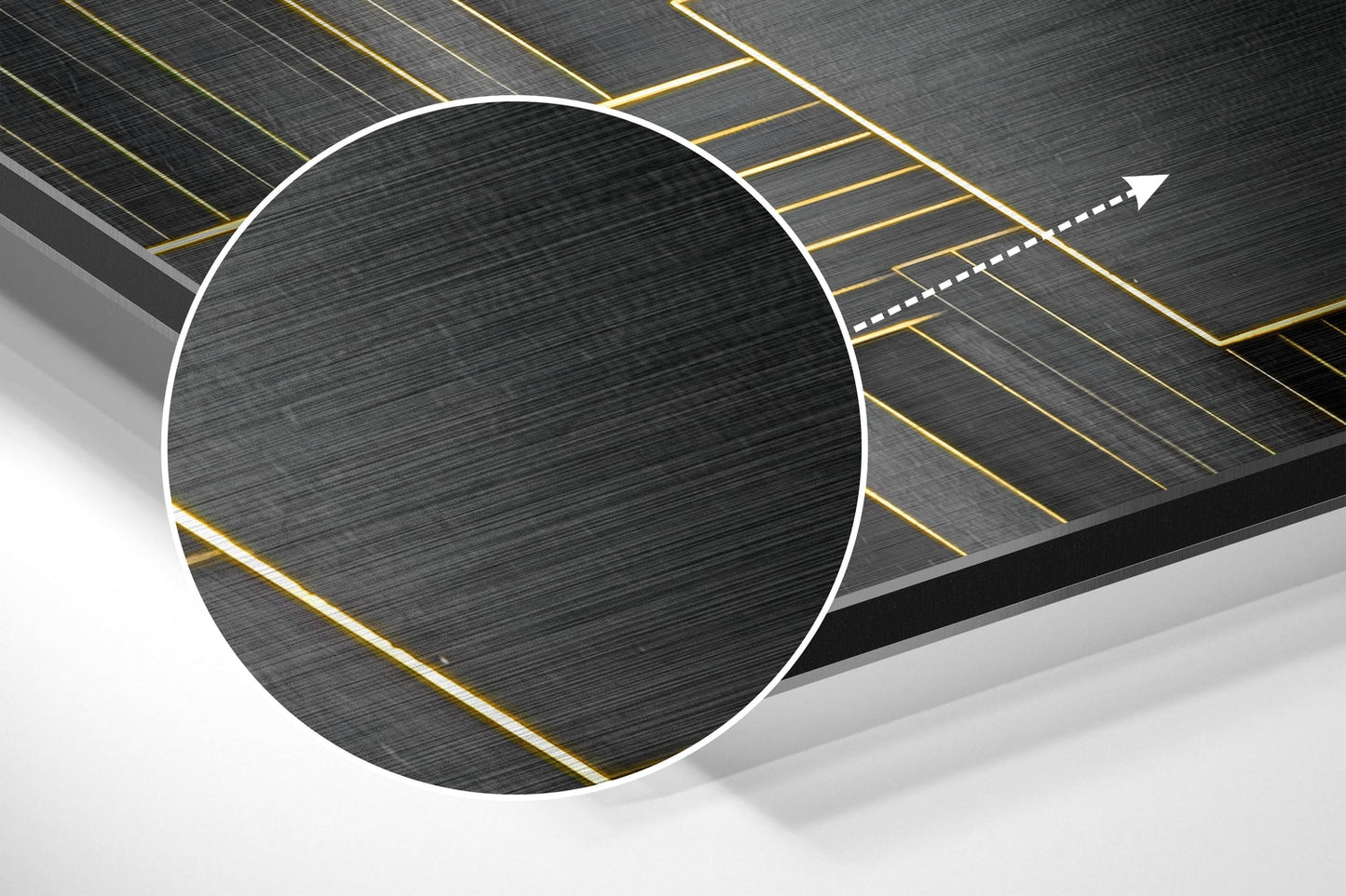 Gold Line Geometry on Black Brushed Aluminum Dibond Wall Art