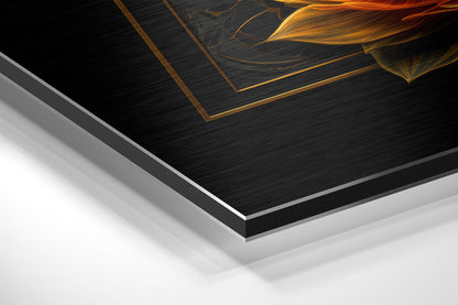 Twin Orange Lotus Gold Triangle Brushed Aluminum Dibond Wall Art