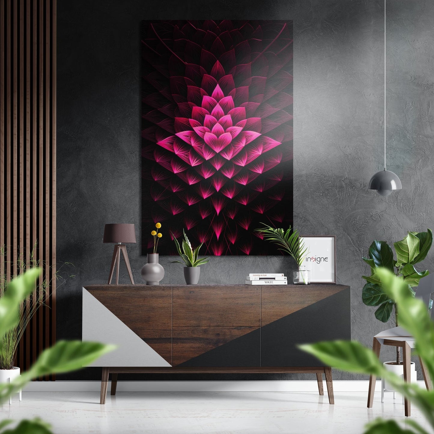 Hot Pink Layered Lotus Mandala Brushed Aluminum Dibond Wall Art