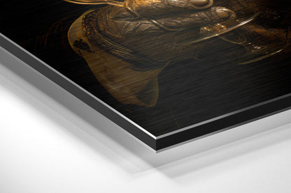 Tuxedo Tiger Holding Golden Goblet Brushed Aluminum Dibond Wall Art