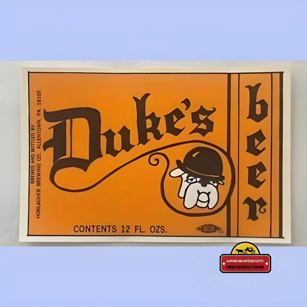 Vintage Duke’s Beer label with a bulldog mascot in a cap for a fun beer vibe