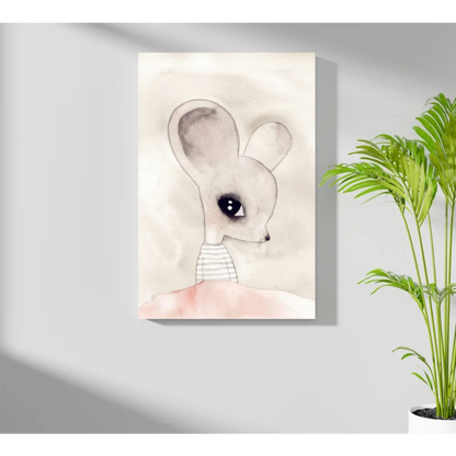 Adorable watercolor gray mouse with big eyes on aluminum print
