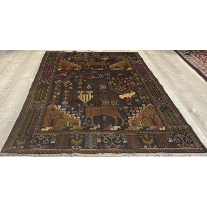 Afghani vintage Baluchi tribal rug, 3’6’’x5’5’’, dark geometric motifs