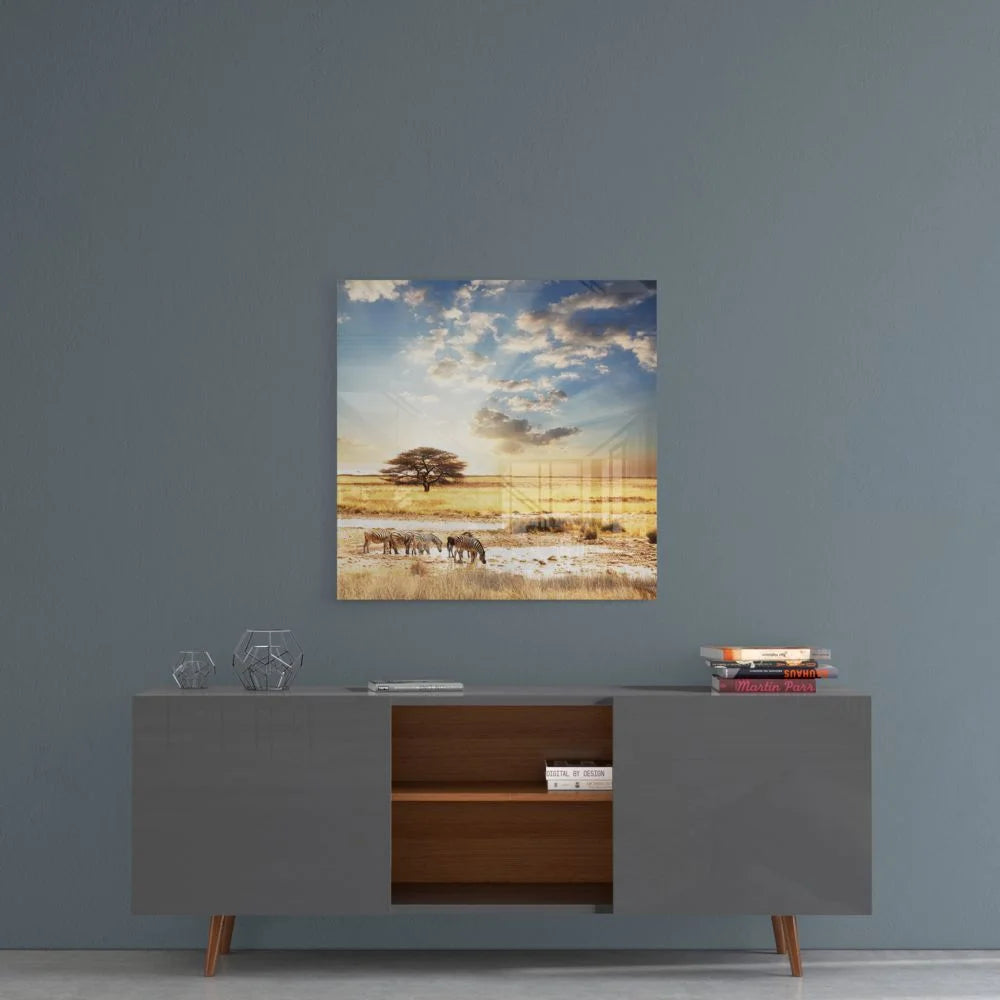 Stunning zebra savanna tempered glass art print