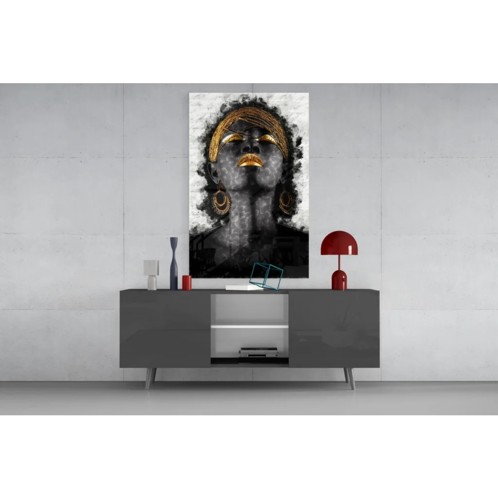 Golden Goddess black and gold abstract woman portrait wall art canvas