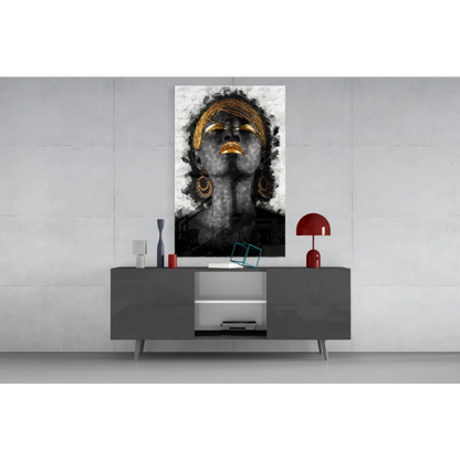 Golden Goddess black and gold abstract woman portrait wall art canvas