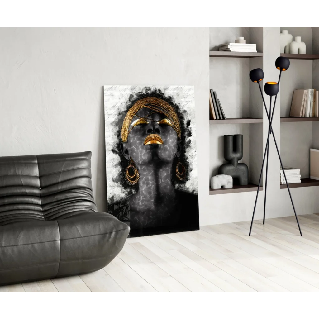 Golden Goddess abstract wall art canvas of woman with black and gold accents