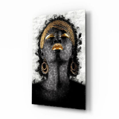 Golden goddess abstract wall art canvas of woman with golden lips