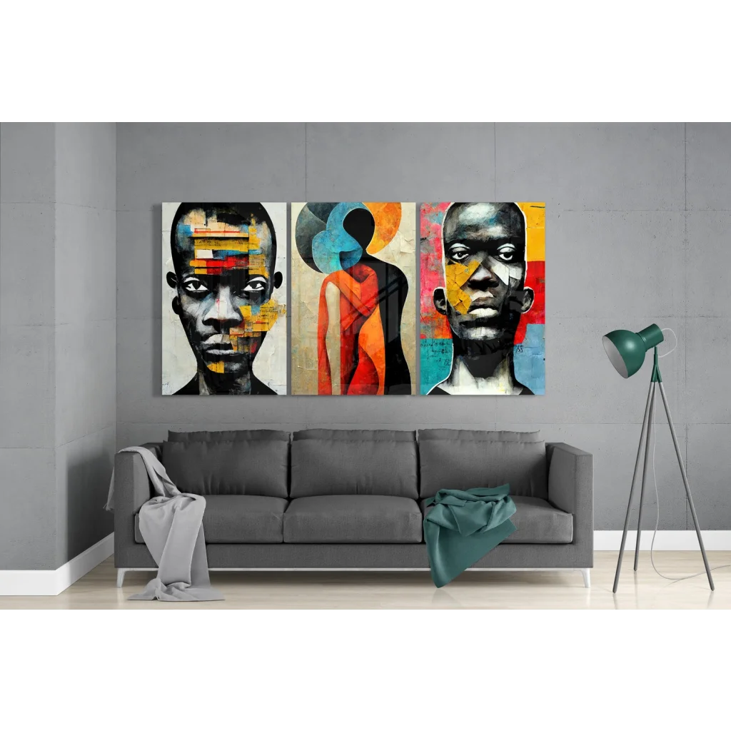Vibrant African Geometric Glass Wall Art Triptych Set | Modern Wall Art Decor | vintageantiquesgifts.com