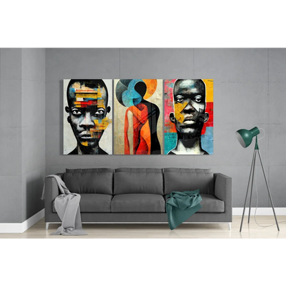 Vibrant African Geometric Glass Wall Art Triptych Set | Modern Wall Art Decor | vintageantiquesgifts.com