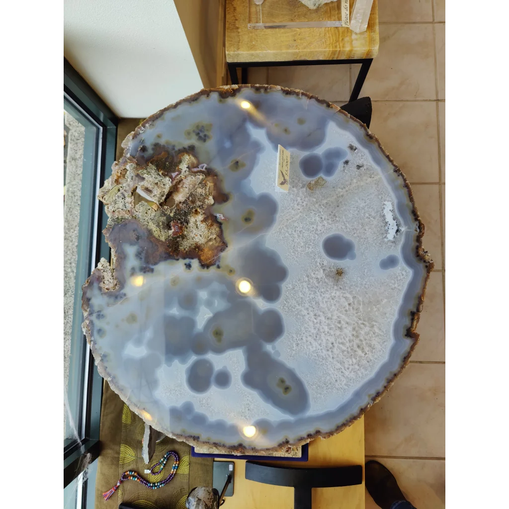 XL Agate Quartz Slab with translucent blue white pattern and brown edge