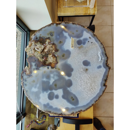 XL Agate Quartz Slab with translucent blue white pattern and brown edge