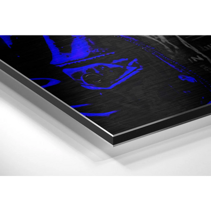 Vibrant blue abstract gorilla headphones art on brushed aluminium dibond panel